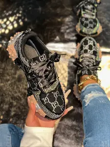 Women's Thick Sole Sport Shoes with Rhinestone Details, Glitter Design Sneakers, Fashion Casual, Perfect for Daily Wear, Comfortable and Stylish