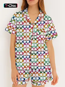 Women's Comfortable Short Sleeve Pajama Set with Fitted Shirt and Shorts, Animal and Geometric Patterns for All Seasons, Versatile Home Wear