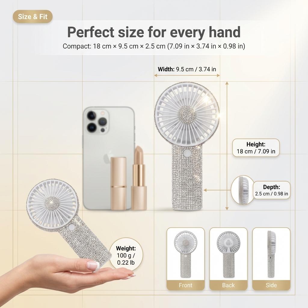TAZTIR USB Rechargeable Mini Fan, Portable Diamond-style Handheld, Exquisite Battery Life, Suitable for Wedding, Outdoor, Desk, Travel, Valentine's Day Gift, Mother's Day Gift