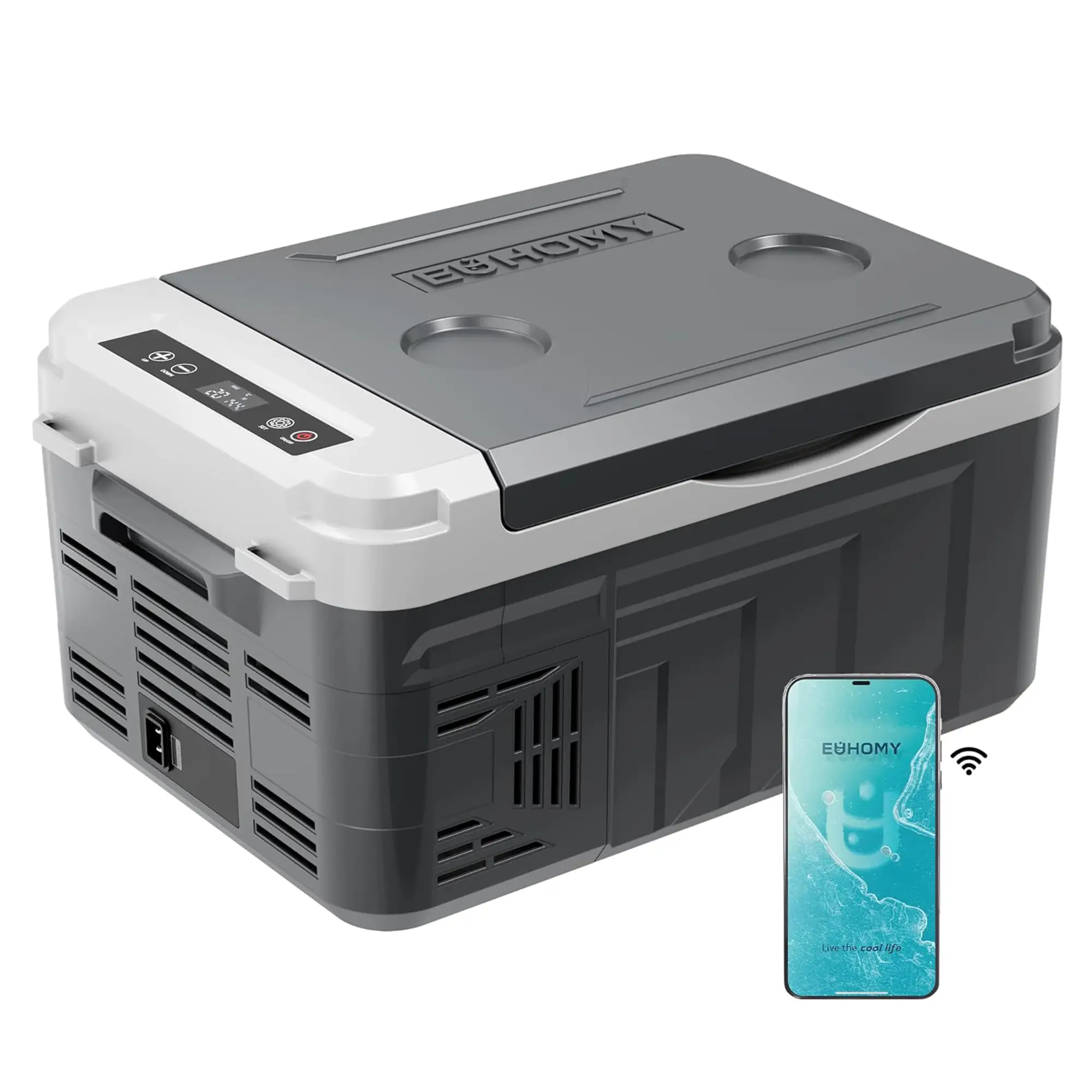 EUHOMY 12-Volt Refrigerator: a 11 Quart (10L) compressor electric cooler with APP control. This car fridge supports both 12/24V DC and 120-240V AC po