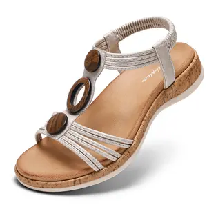 Littleplum Women's Open Toe Arch Support Sandals Bohemian Casual Lightweight Elastic Ankle Strap Walking Sandals for Summer Women Daily Life