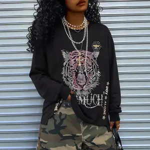 TCH - B - Black Tiger Hot Diamond Suitable for parties, music festivals, streets, printed plus size women's Sweatshirts, spring/summer