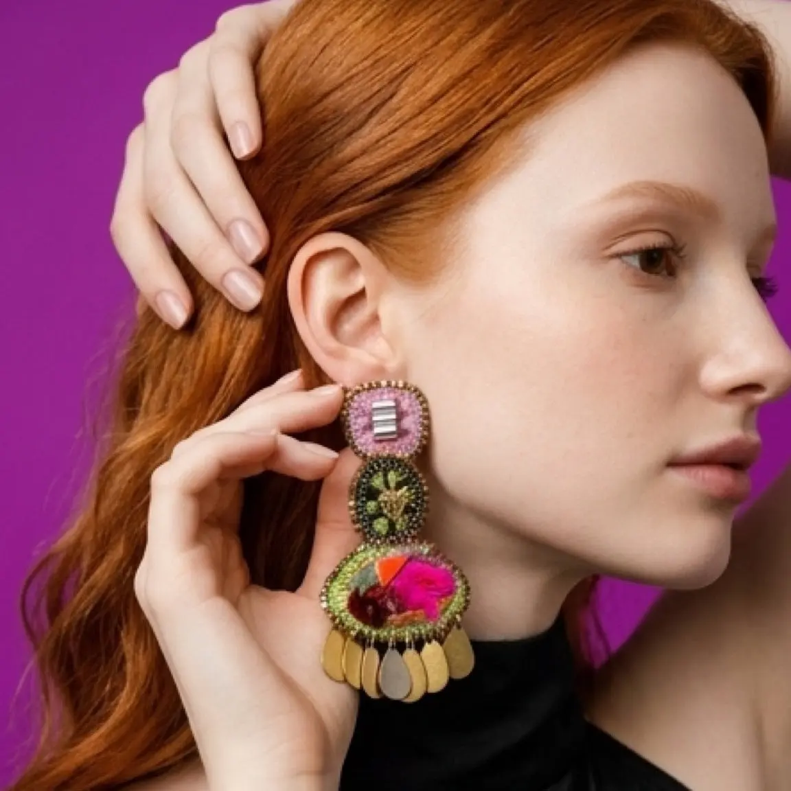 The Garden Reverie Earrings — Crystal, Feather & Brass Teardrops