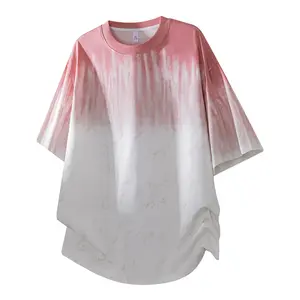 Men's Pink-White Gradient Tie-Dye Tshirt - Oversized Loose-Fit Menswear Streetwear Top - Soft Cotton Stylish Short-Sleeve Casual Summer Tee with Trendy Vintage Aesthetic