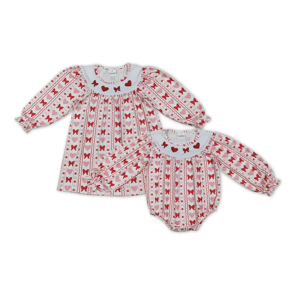 Girls' Long-Sleeve Striped Crew Neck Valentine's Day Dress - Cute Stitched Hearts Design, Fashionable Kids' Clothing, 3T