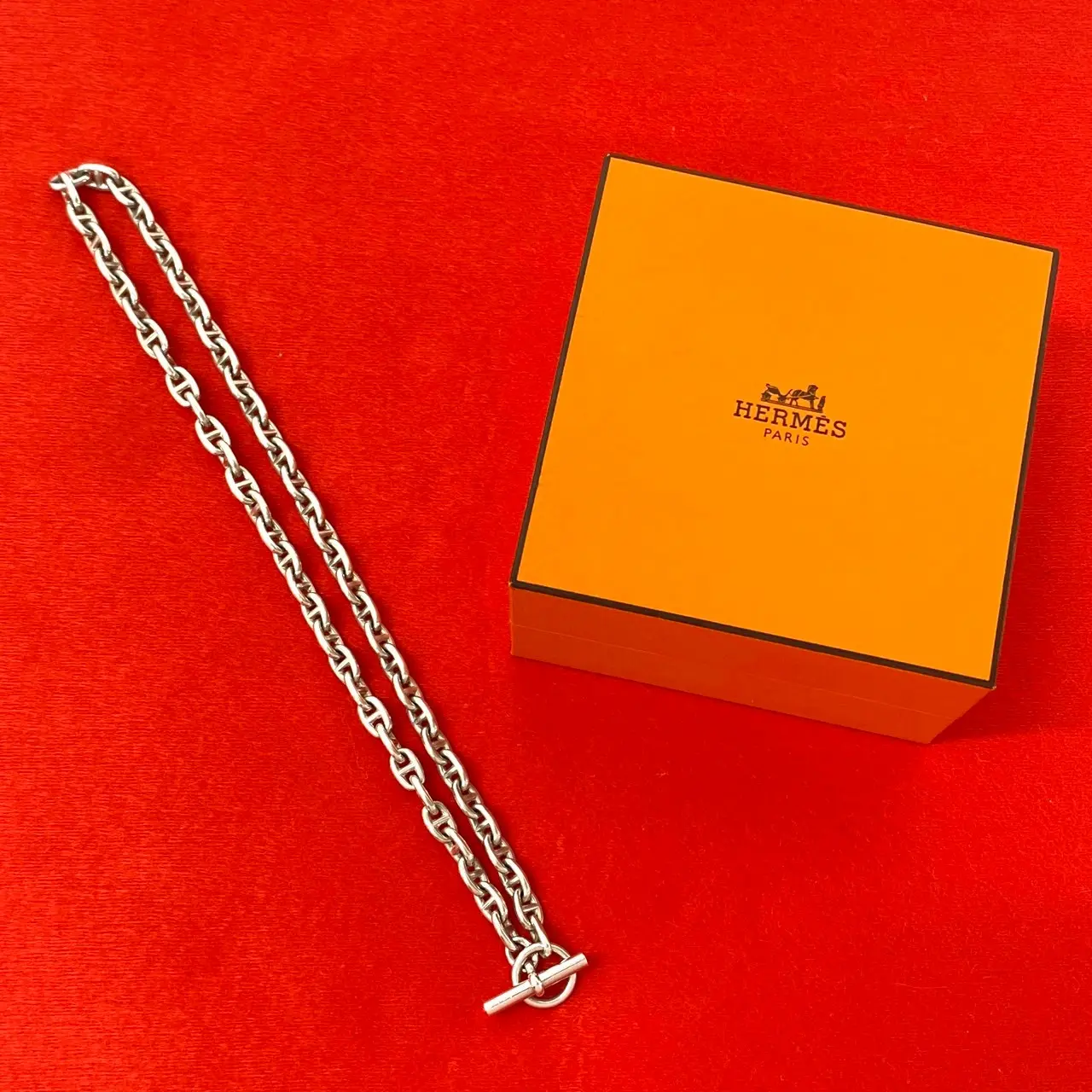 Pre-owned HERMÈS Sterling Silver 925 (Ag925) Small Leather Goods Hermes Chaine d’AncreTPM Silver Necklace