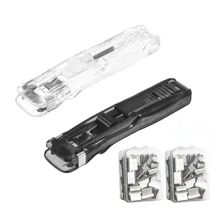 2 Pcs Portable Push Clip Stapler with Refill Clips, 40 Sheets Capacity Reusable Paper Fastener, Desktop Stationery for Office Staff Teacher Student Document Sorting-YYA