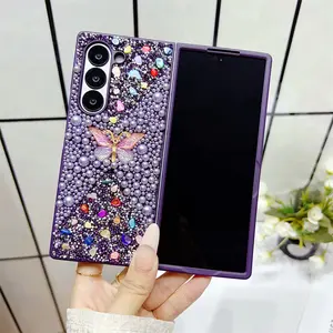 Luxury Pearl Butterfly Phone Case for Samsung Galaxy Z Fold7/6/5/4/3, Anti-Slip Shockproof Protective Cover, High-End Design, Elegant Look