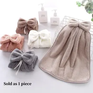 1 Piece of Hangable Bow Hand Towel, Coral Fleece Hand Towel, Suitable for Kitchen, Bathroom and Living Room