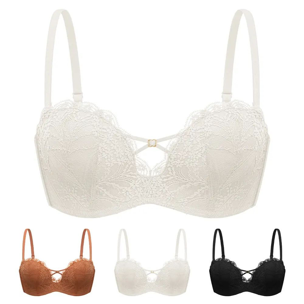 Wingslove Women's Multi-Way Convertible Straps Padded Support Bra Plus Size Strapless Lace Bra Push Up Wireless Bras