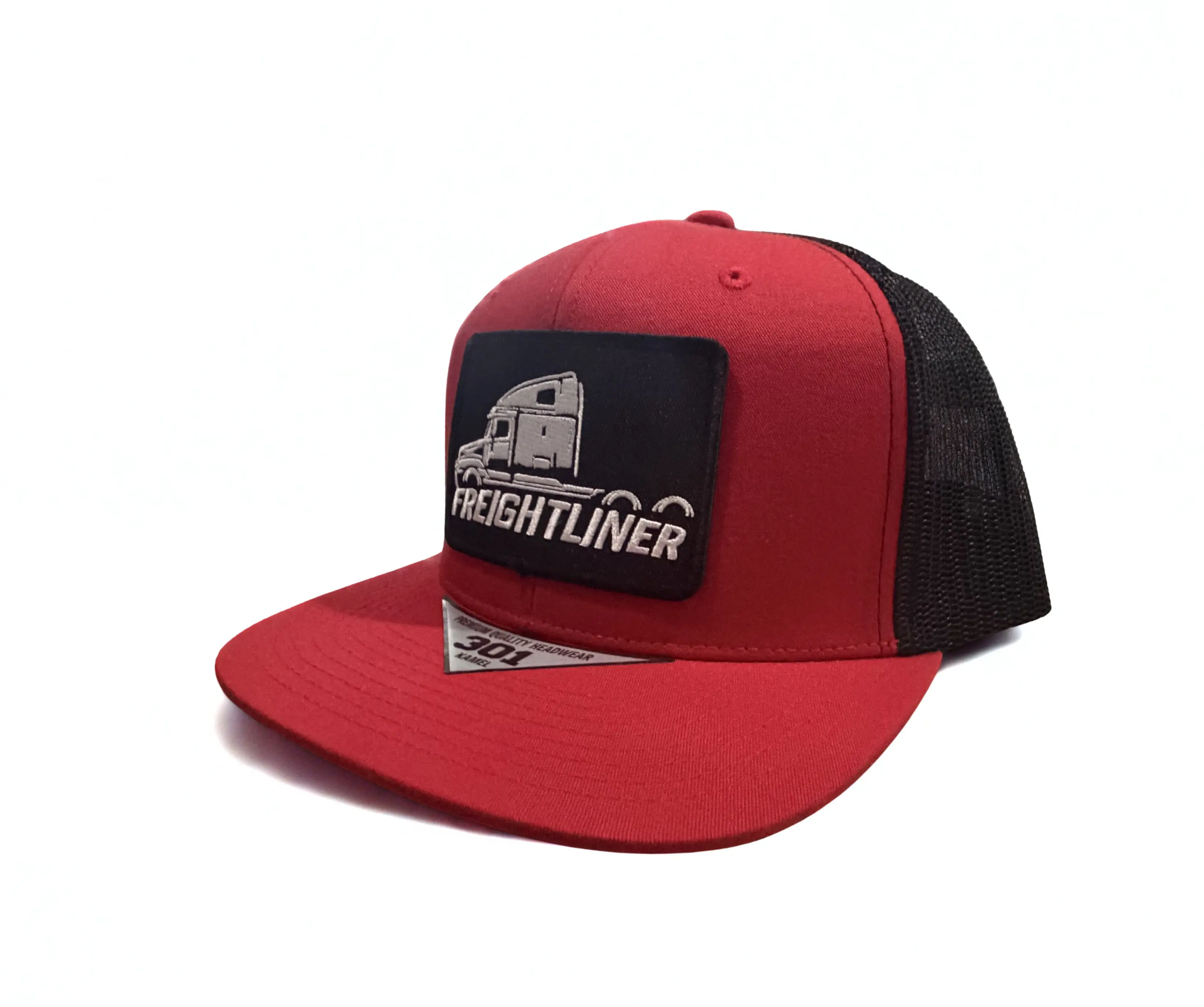 Freightliner Semi Sleeper Truck Embroidered Logo Premium Snapback Hat Red Black Adjustable Mesh Cap