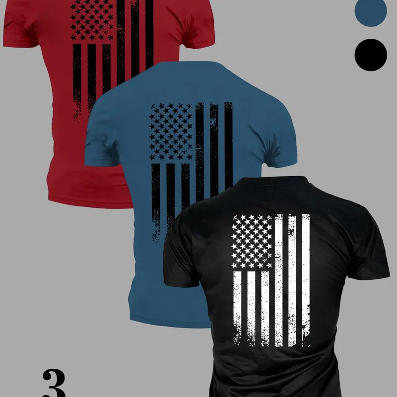 Men's American Flag Print Short Sleeve Tee, Regular Fit Casual Fashion T-shirt for Daily Wear, Men's Top for All Seasons, Sports Tops, Casual Athleisure Top