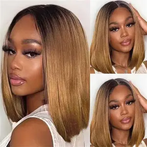13x4 HD  Human Hair 4/27 Honey Blonde  Highlight Ombre Bob Wig Lace Front Wigs 180 Density  Highlight Ombre Pre Plucked Short Bob Wigs for Women Glueless 10 Inch