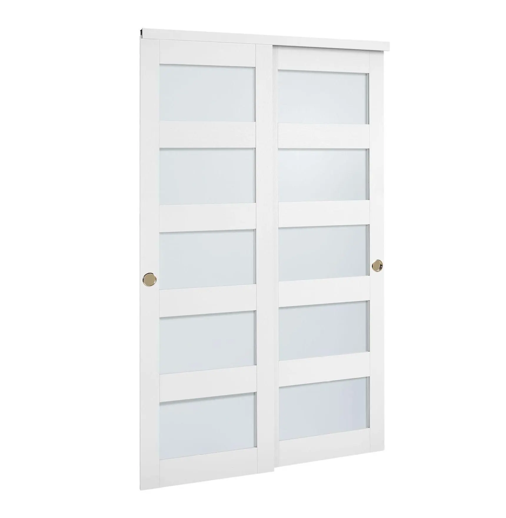 Sliding Closet Door 48x80, 5-Lite Frosted Glass Bypass Closet Doors with Hardware Kit, Solid Wood & MDF Slab, Waterproof PVC for Bedroom Closets Single Door with 5 Glass Panels W48xH80 inches
