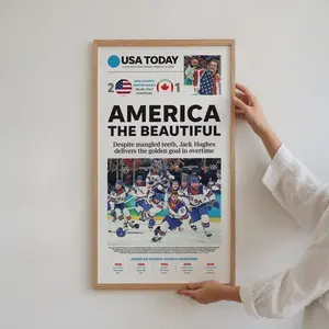 Team USA Hockey Olympics 2026 Gold Front Page Poster, Unframed Poster gift decoration