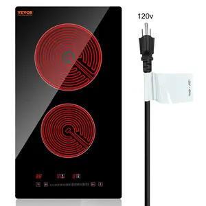 VEVOR Built in Electric Stove Top,  20 x 11.6 inch 2 Burners, 110V Glass Radiant Cooktop with Sensor Touch Control, Timer & Child Lock Included, 9 Power Levels for Simmer Steam Slow Cook Fry