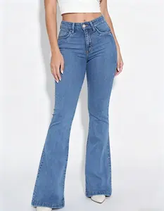 Women's High Waist Stretchy Butt Lifting Flare Jeans, Casual Womenswear Curvy Bell Bottom Wide Leg Denim Pants