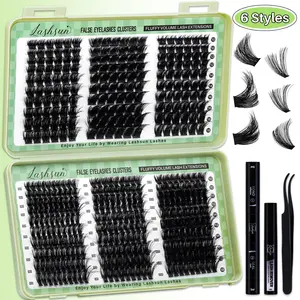 LASHSUN 460PCS D Curl 6 style 10-18mm Mixed Length Volume & 3D Effect Cluster DIY Lash Kit Soft And Comfortable False Eyelashes Long-Lasting Lashes Kit With Lash Bond&Seal Lash Remover And Tweezers Eyelash At Home For Daily Life&Dates And Party