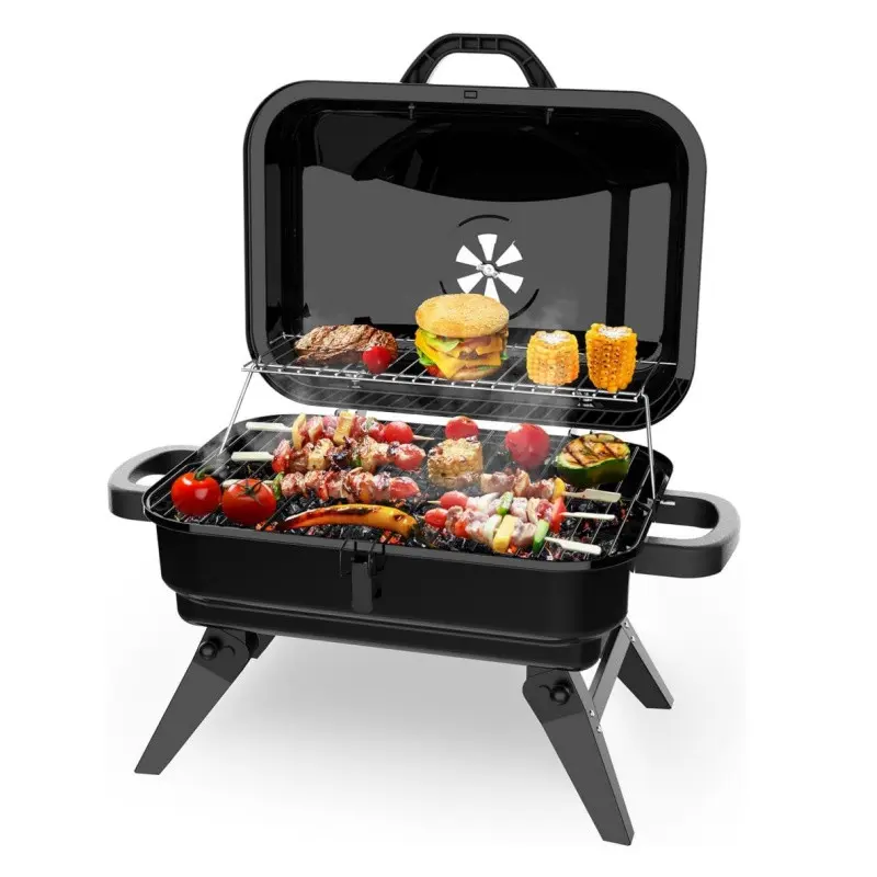 Portable Charcoal Grill with Warming Rack, Small Tabletop Barbecue, Foldable Legs, Adjustable Vent, Ideal for Cooking Bbq Camping and Picnics, BBQ, Charcoal Grills Bbq