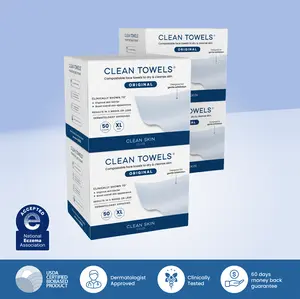 Clean Skin Club Clean Towels XL®, 100% USDA Biobased Face Towel, Disposable Face Towelette, Eczema Association Accepted, Makeup Remover Dry Wipes, Ultra Soft, 50 ct per pack, 4 Packs, 200 Ct Total