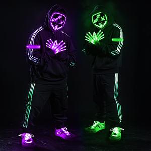 4 Set Halloween LED Mask Light Up Gloves Shoelaces Armbands Light Up Scary Mask Halloween Costume Cosplay Party
