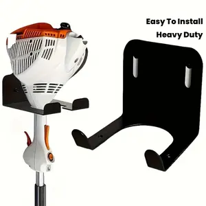 Heavy duty steel lawn mower wall bracket - easy to install garage organizer suitable for lawn mowers and branch trimmers, black metal tool storage hooks, garden tool organizer with ventilation slots, Yard Tool Rack