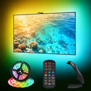 3M/9.8FT Smart TV Screen Sync Ambient Light with Remote Control, RGB Color Sync & Music Mode, TV Background LED Strip Light That Follows TV Screen Color Changes, Ideal for Gaming Room, PC Background Decoration and Home Theater, USB Plug Powered