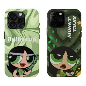 Adorable Powerpuff girls-Buttercup Collage Phone Case Cute Carton Tough Case Compatible for iPhone 17Air 16Promax 15 14 13 12 11 and for Samsung Galaxy S21-S25 Perfect Gift for Cartoon Fans