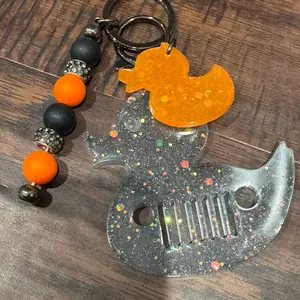 Duckin' Around Keychain - Black Glitter Jeep Duck with Neon Pop & Colorful Beads Key Accessory
