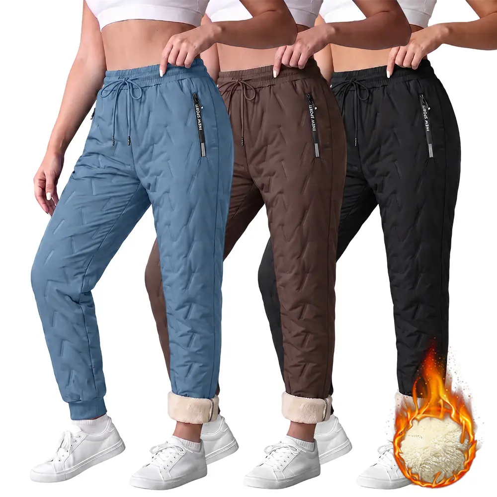 Women's 3-Pack Winter Warm Sherpa-Lined Quilted Thermal Jogger Sweatpants - Drawstring Elastic Waist, Zipper Pockets, Comfy Casual Outdoor Trousers, Ideal for Gifting, Women's Clothing Essentials, Sweatpants For Women,sohochic