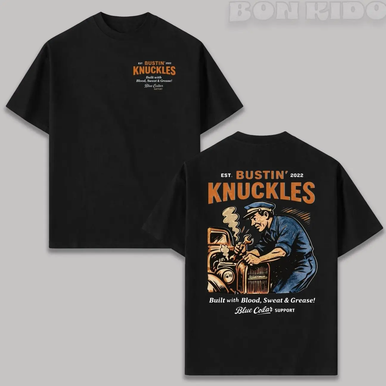 Bustin' Knuckles 2.0 Cotton Breathable Short-Sleeve T-Shirt, Vintage Mechanic Prints Graphic Top, Menswear Gift for Men TK8
