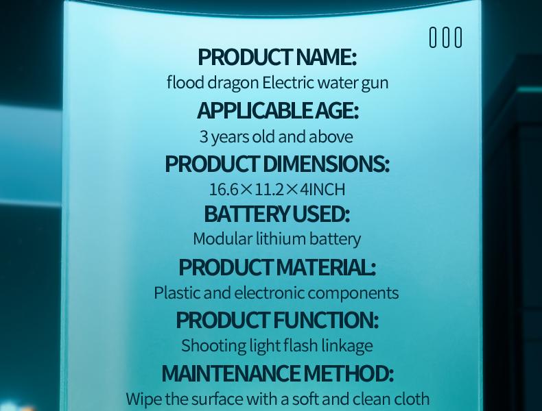  Flood Dragon Automatic Electric WaterGun IP67 Waterproof, with Large Capacity Powerful Spray Super LongShooting & Lighting Function USB Charging CableDurable FlameSpray , SummerParty Outdoor Pool and beach toys