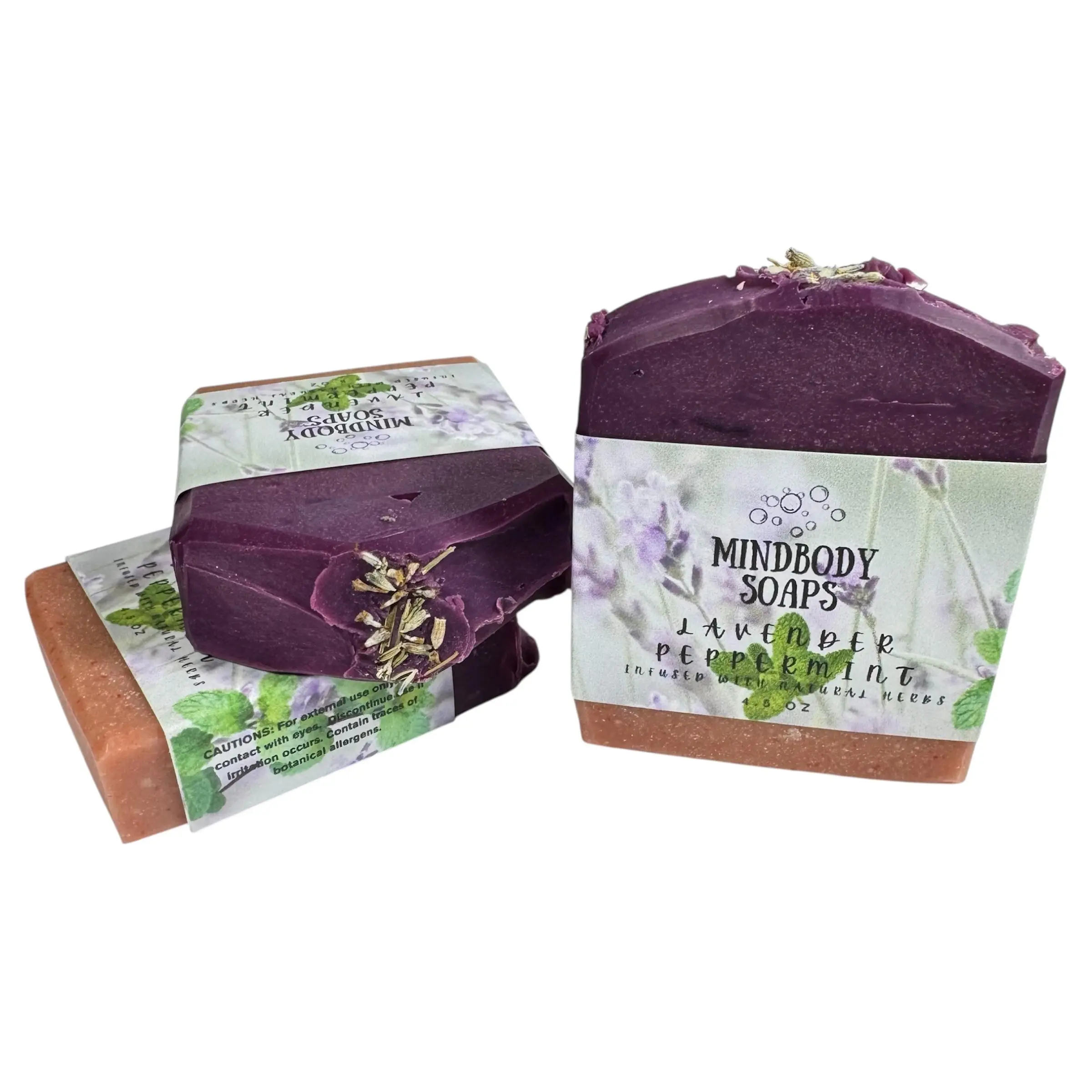 Lavender & Peppermint Handcraft Artisan Soap Bar Infused with Natural Herbs ~ Colloidal Oatmeal ~ Hibiscus Powder ~ Aloe Vera ~ Cold Process Soap