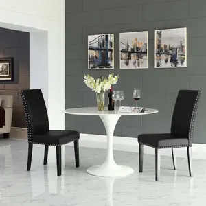 Modway Parcel Dining Side Chair Vinyl Set of 2 in Black