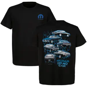 Mopar Muscle Car Collection T-Shirt, Classic Dodge Plymouth Chrysler Graphics, Mopar or No Car Flame Print Tee for Car Enthusiasts, Drag Racers & Auto Show Gifts