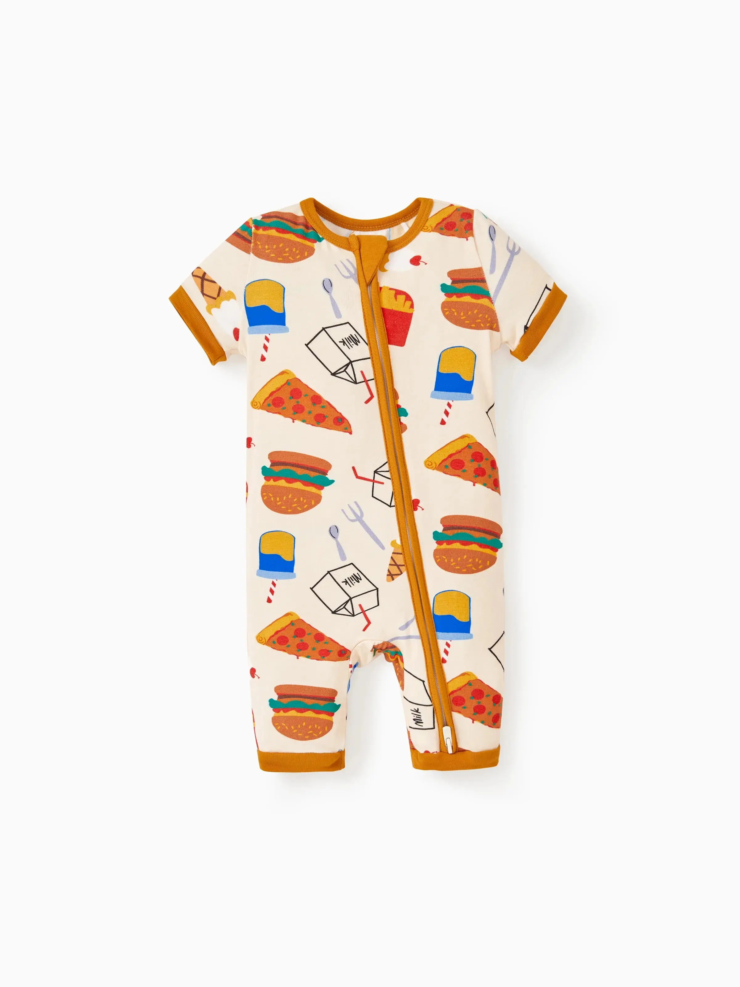 Bamboo Baby Boy / Girl 2-Way Zip Onesies Anti Slip Childlike Food Pattern Bamboo Sleepwear (Snug-Fitting)  Brown