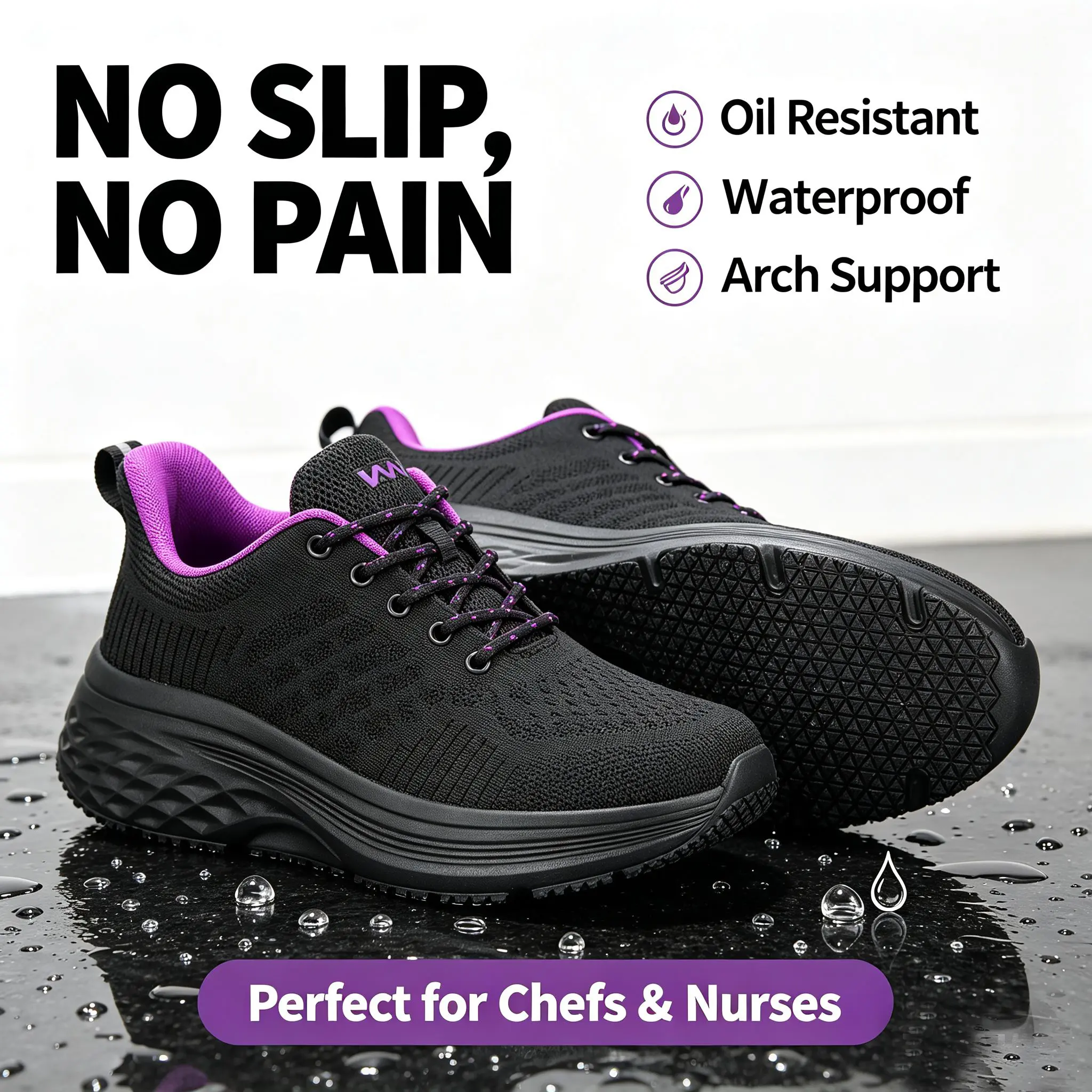Women's Non-Slip Waterproof Chef Sneakers - Oil Resistant, EVA Foam Cushioned, Athletic Footwear for Restaurant Staff - All Day Comfort Kitchen Work Shoes (TikTok Made Me Buy It)