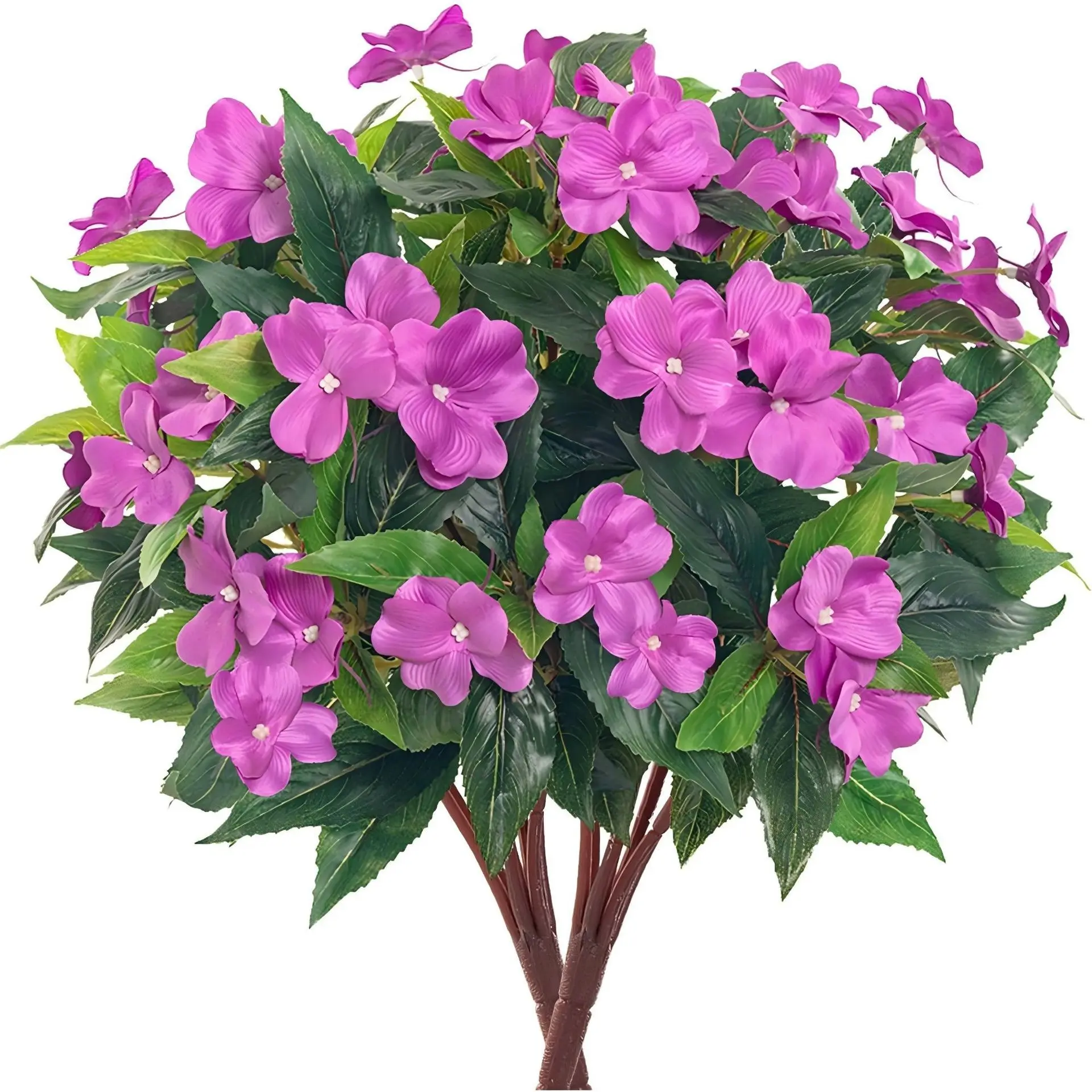 4pcs Fake Flowers Artificial Flowers for Outdoor，UV resistant and fade-resistant , Artificial Impatiens Bouquet Flowers for Outdoors，Spring Flowers Artificial Impatiens Outdoor Silk Fake Flowers Indoor Decor, Decorative Flowers