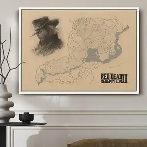 RDR2 Map Game Art Print Poster, Red Dead Redemption 2 Map Gaming Poster, Full RDR2 Map Of The States Video Game Posters (NO FRAME) (No Frame)