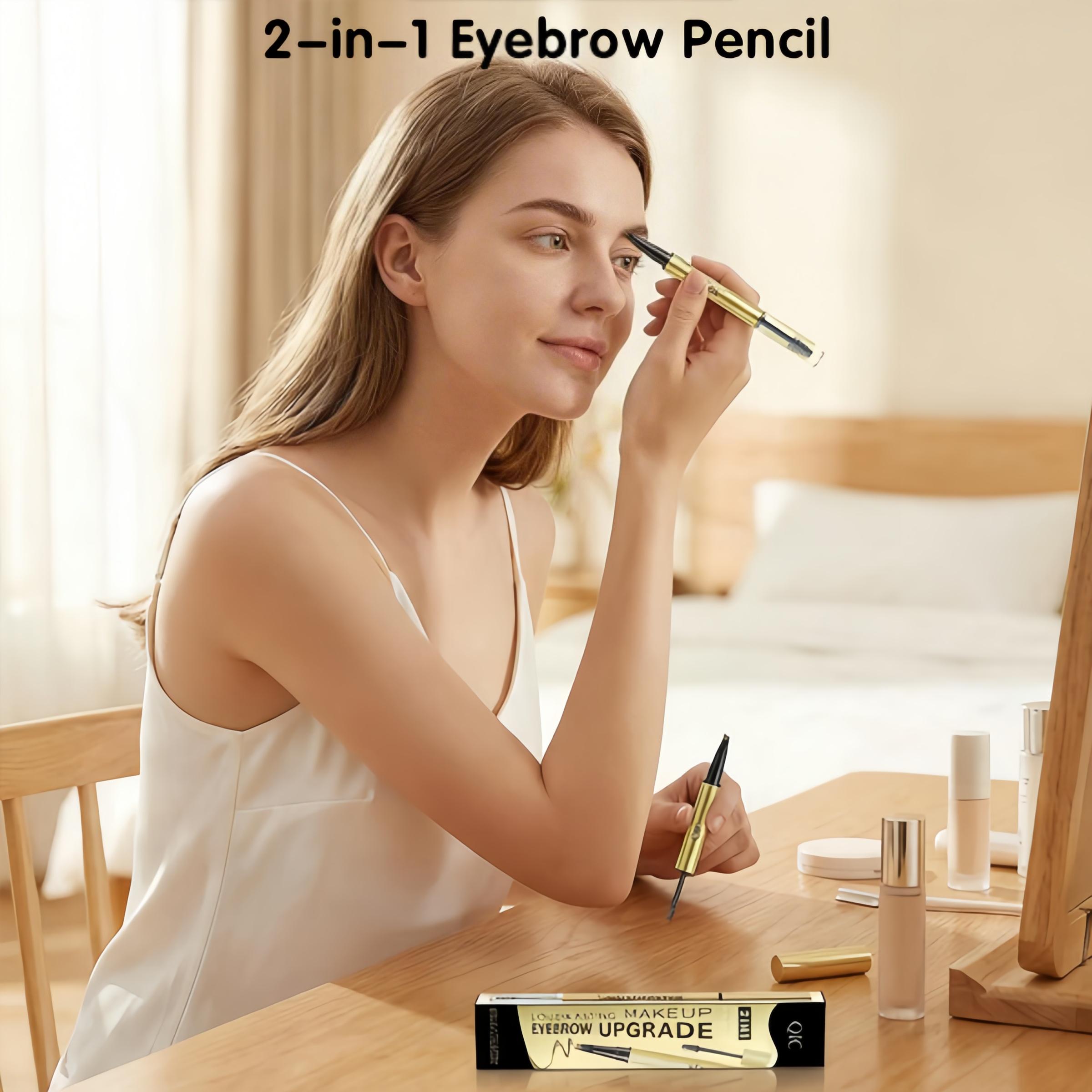 2-in-1 Waterproof Eyebrow Pen & Gel, Microblade Brow Pencil for Natural Hair-Like Strokes, Long-Lasting Sweat-Proof Brow Tint, Smudge-Proof Formula for Fuller and More Defined Brows All Day