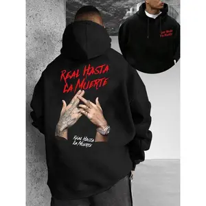 Men's Letter & Hands Print Drop Shoulder Hoodie| Regular Fit Fashion Casual Drawstring Pocket Sweatshirt| Trendy Must-Have Spring Fall Mens Essential| Perfect for Daily Errands Holiday Trips Outdoor Hangouts