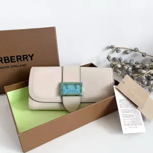 Pre-owned BURBERRY Calfskin Wallet Buckle Grain Limestone Halton Beige LNL0326