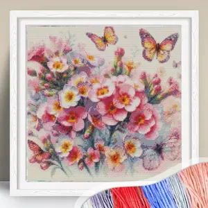 Flower Pattern Cross Stitch Kit, 11CT Cross Stitch Printed Canvas, DIY Cross Stitch Kit for Beginner, DIY Embroidery Kit for Home Decor