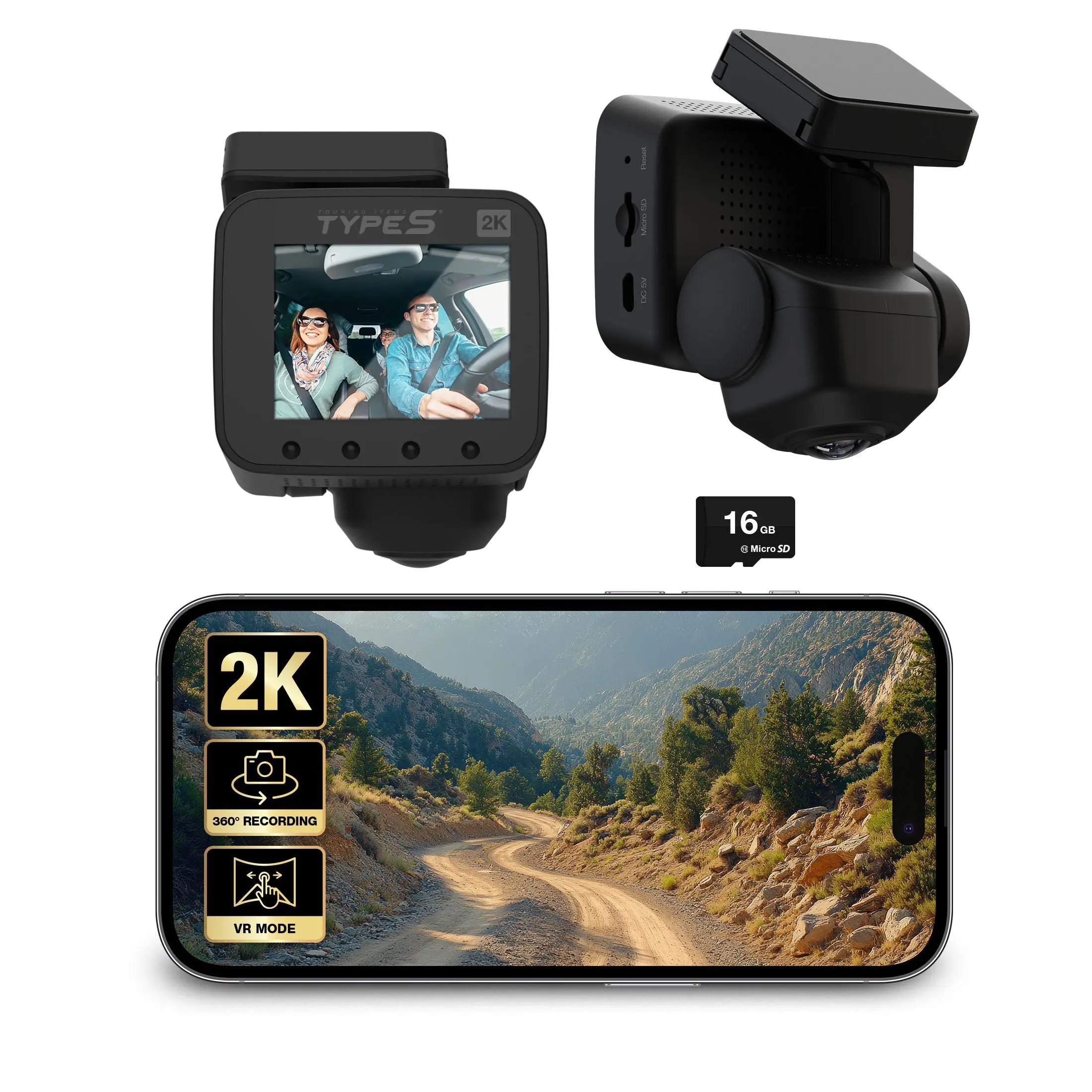 Type S P200 PRO Smart 360 Dashcam, 2K Resolution with VR Recording Mode, GPS and G-Sensor Built-in