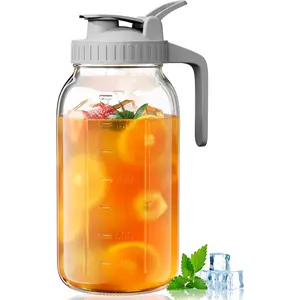 64oz Glass Pitcher with Lid – Mason Jar Pitcher with Airtight Leak-Proof Seal & Spout, Ideal for Iced Tea, Sun Tea & Cold Beverages