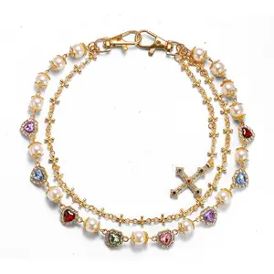 Fashion Layered Pants Wallet Chains - Exquisite Gold Silver Rhinestone Flower Pearl Jean Pocket Chain for Women Men Cute Bag Purse Charms Jewelry Valentine's Day gift