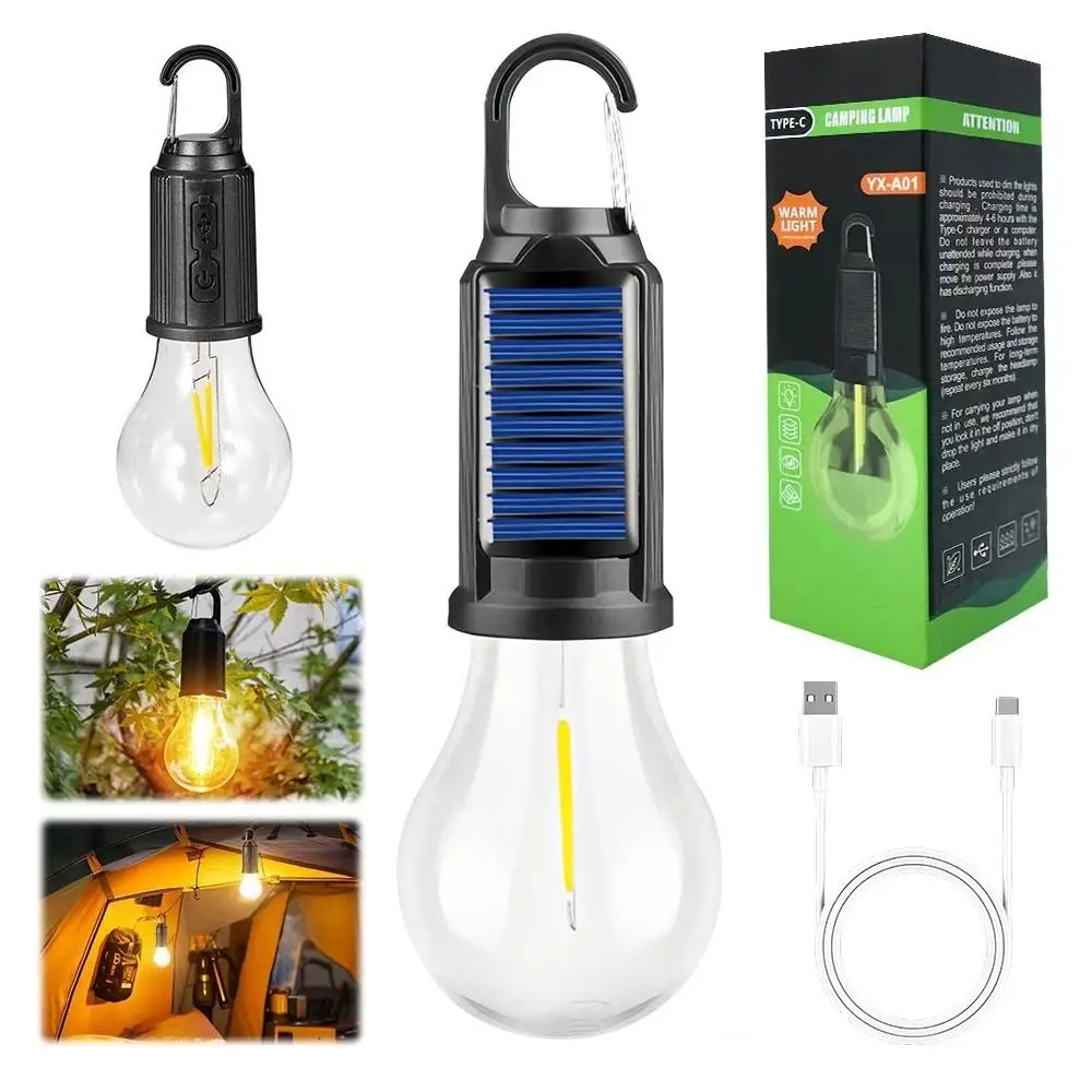 Solar Rechargeable Hooked Camping Light Vintage Outdoor Tent Camping Ambient Light Multi-functional Household Tungsten Lights