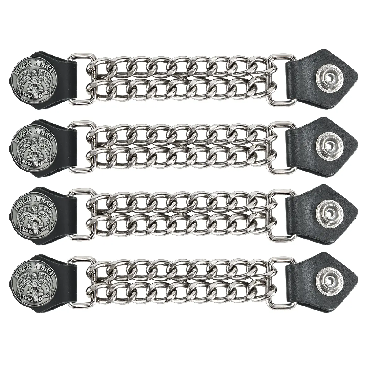 Dream Apparel Biker Angel Head Vest Extender With Chains for Women/Man, Faux Leather Motorcycle Biker Vest Extender - 4pcs Set