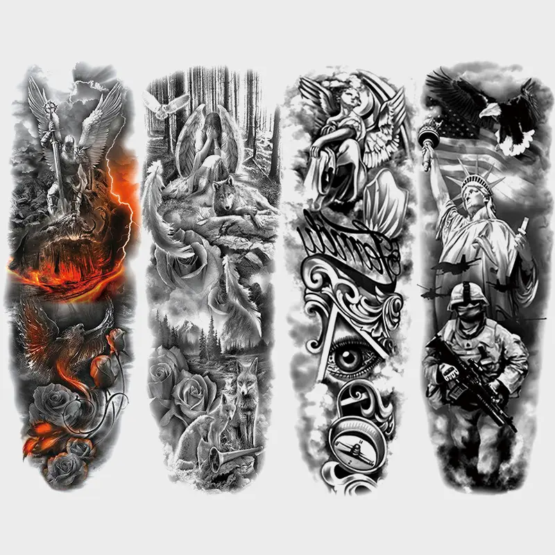 4 Realistic Phoenix Warrior Flame Wings Rose Temporary Tattoo Stickers, Unisex Arm and Leg Design for Creative Body Art, Unique Makeup Accessories