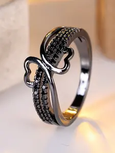 Unique Black Heart Rings Geometric Infinity Design Stackable Finger Rings for Women & Girls, Engagement Rings All-Season Fashion Jewelry Valentine's Day Gift Heart Shaped Ring